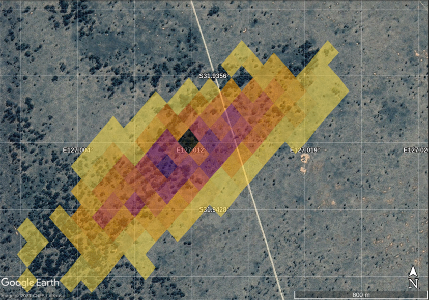 Heatmap showing the area where fragments are predicted.